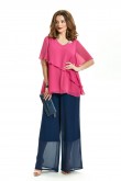 2PC Mother of the Bride Pant Suits Fuchsia Top Navy Trousers mps-424-1