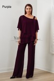 2PC Purple Chiffon Women's Pant Suits,Hot Sale Mother Of The Bride Pant Suits, Abbigliamento femminile mps-579-6