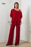 2PC Red Chiffon Women's Pant Suits,Hot Sale Mother Of The Bride Pant Suits,Abbigliamento femminile mps-579-7