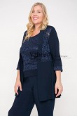 3PC Dark Navy Plus Size Mother's Pantsuit With Elastic Waist, Women's Trousers Outfit mps-540-3
