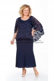 Ankle-Length dress for Mother  With Lace Cape Dark Navy Loose Women's Dresses mps-502-2