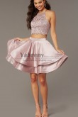 Bean Paste A-line Party Dress,Caged-Back Lace-Top Two-Piece Homecoming Dresses sd-009-1