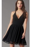 Black Lace Chiffon Graduation Party Dress, Under $100 V-Neck Sexy Prom Dresses sd-031-1