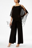 Black Mother of the bride pantsuits Chiffon Two piece outfits mps-010