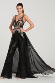 Black Sequins Prom Jumpsuit with skirt Chest Appliques so-161