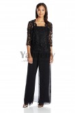 Black Venice lace Outfit Mother of the bride pants suits dresses with jacket mps-051