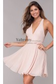 Blush Chiffon Homecoming Dresses, V-Neck Halter Short Dresses, Vestidos De Fiesta sd-071-1