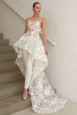 Bridal Jumpsuit With Train Organza Flowers Wedding pants dresses so-105