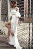 Brush Train Wedding dresses illusion neckline floral with flowing sleeves so-198