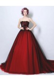 Burgundy Ball Gown Strapless Weding Dresses Sweep Train Quinceanera Dresses TSJY-184