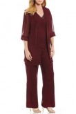 Burgundy  Chiffon Beaded Neck Three pieces Mother of the Bride Pantsuits mps-117