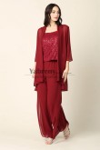 Burgundy Chiffon Wide Mother of the Bride Pant suits Dresses with Sequins mps-723-2