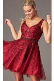 Burgundy Embroidered-Tulle Homecoming Party Dress, Hand Beading Elegant Prom Above Knee Dresses sd-021-1