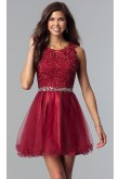 Burgundy Flare Homecoming Party Dress,Graduation Dresses with Glass Drill Belt sd-022-3