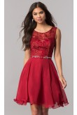 Burgundy Lace-Bodice Chiffon Homecoming Party Dress,Glamorous Above Knee Party Dresses sd-035-1