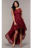Burgundy Lace High-Low Prom Dress, Front Short Long Back Homecoming Dresses sd-020-2