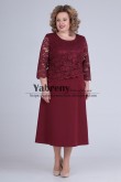 Burgundy Lace Tea-Length Mother of the Bride Dress Plus Size Women Dresses mps-509-3