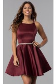 Burgundy Satin Homecoming Dress,Under $100 A-line Short Party Dresses sd-042-3