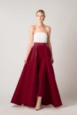 Burgundy Satin prom dress Strapless jumpsuit with skirt vestido de fiesta so-164
