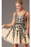 Champagne & Black Lace  Homecoming Party Dress, Hand Beading Prom Above Knee Dresses sd-021-2