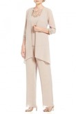 Champagne Chiffon 3 pieces Elastic waist Spring pant suits for mother mps-128