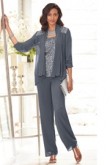 Charcoal Mother of the bride pant suits High-end Chiffon Trouser outfits mps-106