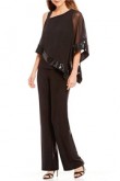 Chocolate Asymmetrical Overlay Top Pant suits for Mother of groom outfit mps-132