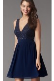 Dark Blue Chiffon Sequin Lace Bodice Homecoming Dress, Under $100 Short Dresses, Vestidos De Fiesta sd-057-2