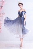 Dark blue gradient Modern Mid-Calf Prom Dresses TSJY-094
