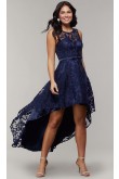 Dark Blue Lace High-Low Prom Dress, Front Short Long Back Homecoming Dresses sd-020-3