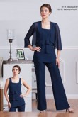 Dark blue Mother of the bride pant suit chiffon three piece wonen's outfit mps-255
