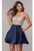 Dark Blue Sheer Beaded Bodice Homecoming Dresses,A-line Short Dresses,Vestidos De Fiesta sd-059-1