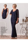 Dark navy lace mother of the bride pant suits Elegant with jacket Formal outfits mps-183
