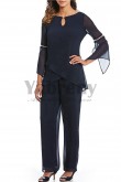 Dark Navy Two pieces Mother of the bride outfits Chiffon dresses mps-007