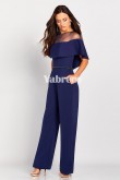 Dark Navy Women Outfits Jumpsuits With Beadding Belt mps-513