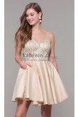Deep-V-Neck Embellished-Bodice Homecoming Party Dress, Champagne Glamorous Short Dresses sd-016-3