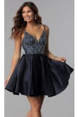 Deep-V-Neck Embellished-Bodice Homecoming Party Dress,Dark Navy  Glamorous Short Dresses sd-016-2