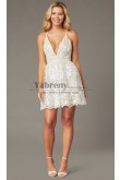 Deep V-Neck Backless Homecoming Dresses, Ivory White Party Above Knee Dresse sd-024