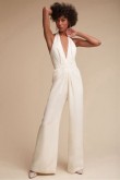 Ivory Backless Deep V-Neck Halter Bridal Jumpsuit dresses so-086