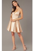 Champagne Open-Back Graduation Party Dress, Spaghetti Above Knee Sexy Homecoming Dresses sd-041-1