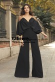 Dressy Black Women Batwing Sleeves Wide Trousers Special Jumpsuit for Wedding Guest, Monos de mujer mps-652