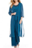 Classic Chiffon Beaded Neck Mother of the bride pants suit with Long Coat Elastic waist mps-111