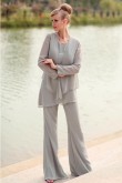 Elegant gray Chiffon 3 Piece mother of the bride dresses pant suits mps-142
