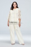 Elegant Ivory Plus Size Mother of the Bride Pant Suits with Lace Jacket for Wedding Guest mps-739