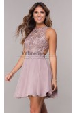 Embroidered-Bodice Bean Paste Chiffon Homecoming Dress,Charming Hand Beading Short Dresses sd-017-1