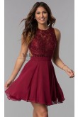 Embroidered-Bodice Burgundy Chiffon Homecoming Dress,Charming Hand Beading Short Dresses sd-017-2
