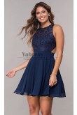 Embroidered-Bodice Dark Blue Chiffon Homecoming Dress,Charming Hand Beading Short Dresses sd-017-3