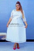 Glamorous Ivory Lace Draped-Pleated Plus Size Prom Dress,Vestido de fiesta de talla grande so-300