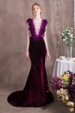 Charming Purple Prom dresses With Feathers Velvet Women wear for Special occasions so-004