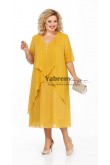 Gold Yellow Plus Size Chiffon Mid-Calf Women's Dresses,Vestidos de mujer mps-569-2